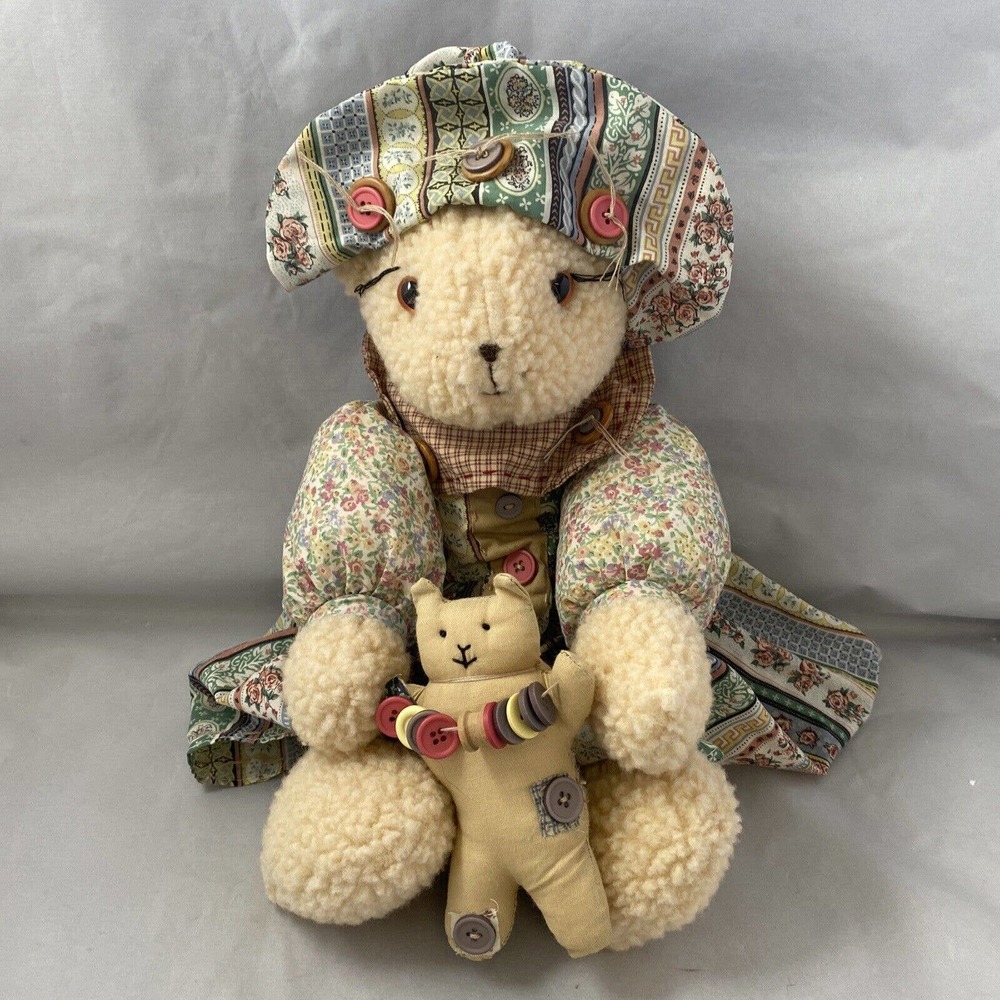 Plush Bear in Dress and Hat with Bear in Hands
